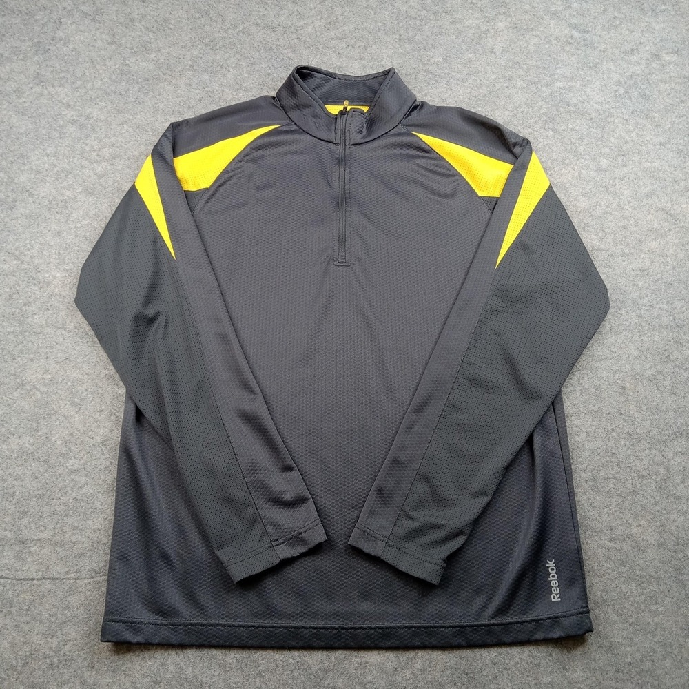 Reebok Pullover Mens Large Black Yellow PlayDry Quarter Zip Athletic Shirt